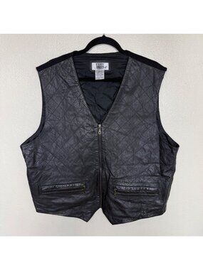 Vintage City Streets Men's Black Leather Biker Vest Sz XL